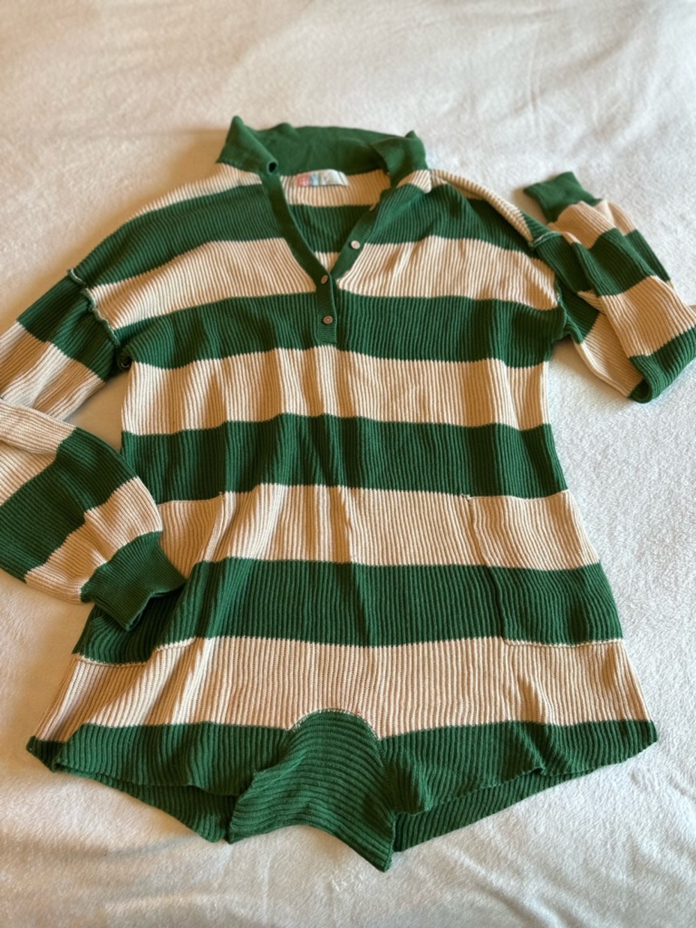 Free People FP Beach Picnic Sweater Romper Cream Green Stripes Swim Coverup - Picture 2 of 2